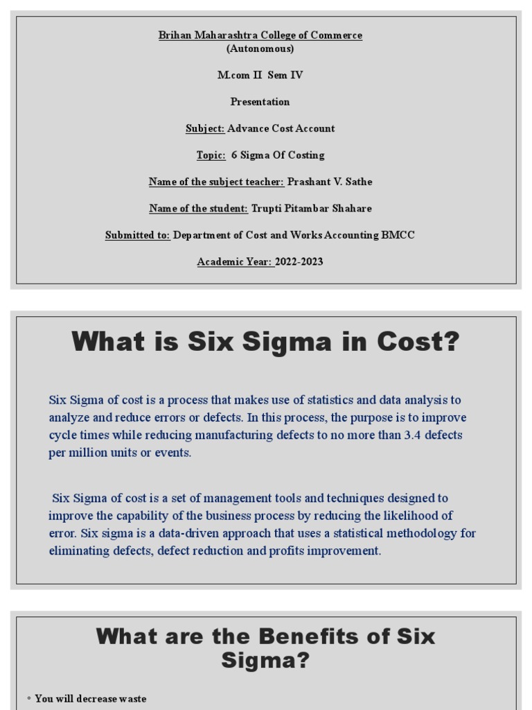 6 Sigma Of Cost Pdf Six Sigma Statistics