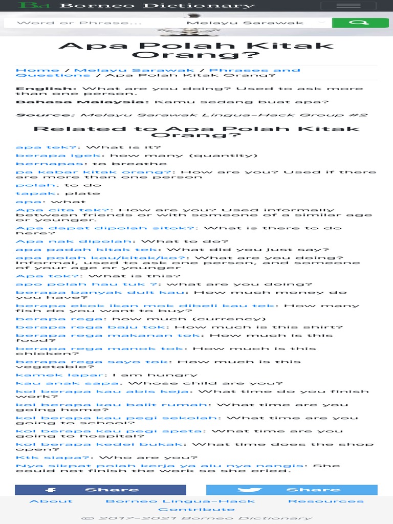 Apa Polah Kitak Orang - Melayu Sarawak - Borneo Dictionary PDF | PDF ...