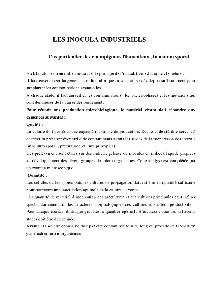 Inocula industriels : méthodes et enjeux | PDF