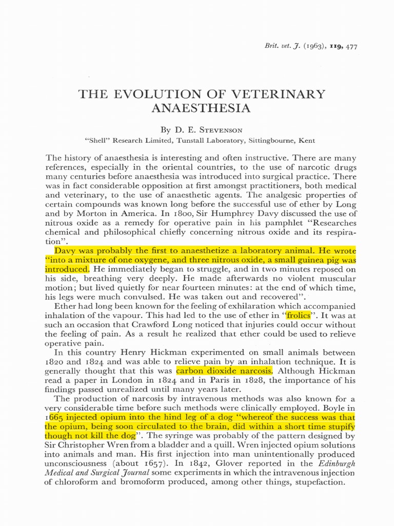 The Evolution of Veterinary Anaesthesia "Shell" R S Arch Limited