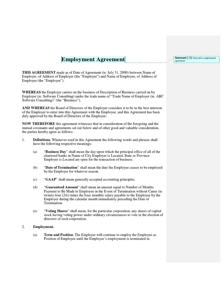 Employment Agreement - Executive | PDF | Employment | Employee Stock Option