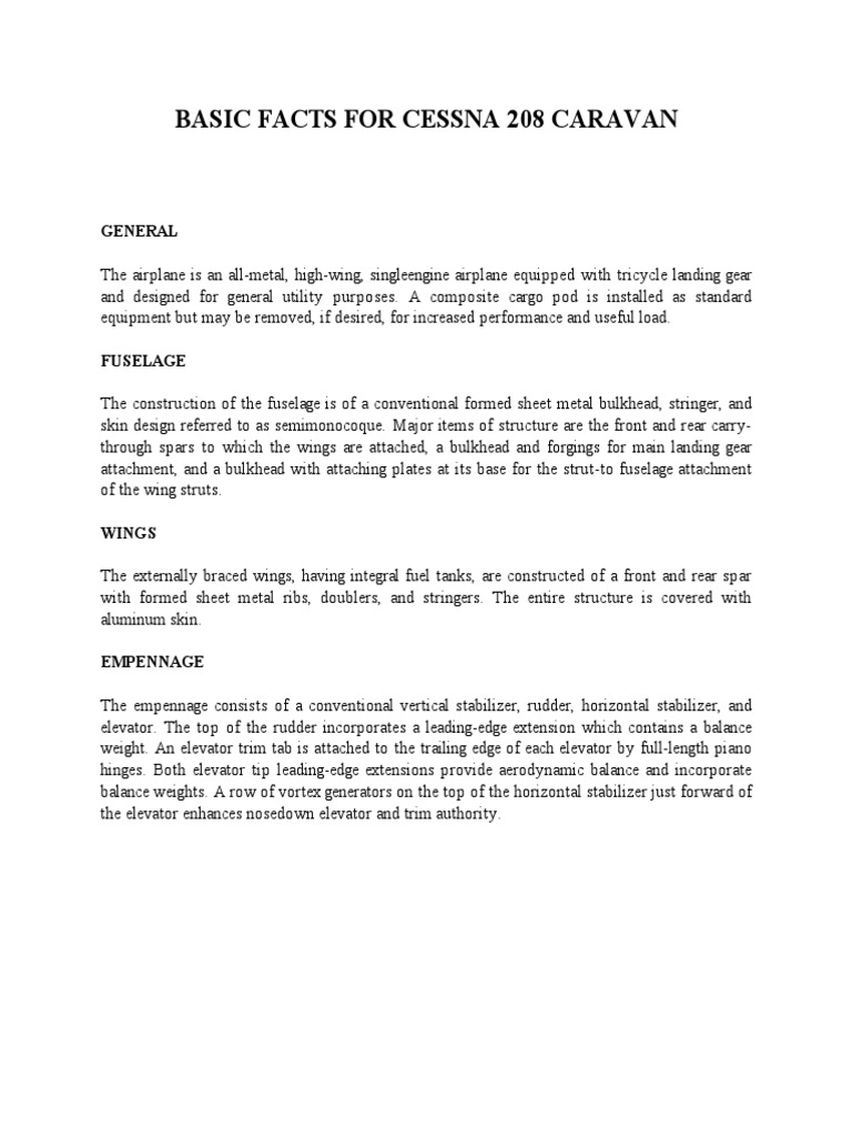 Cessna 208 Caravan Specifications Overview | PDF | Flight Control ...