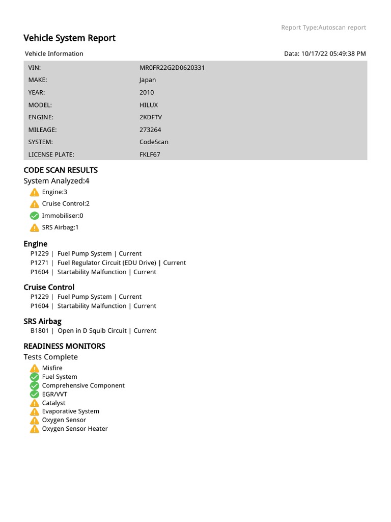 Vehicle System Report Code Scan Results System Analyzed4 PDF