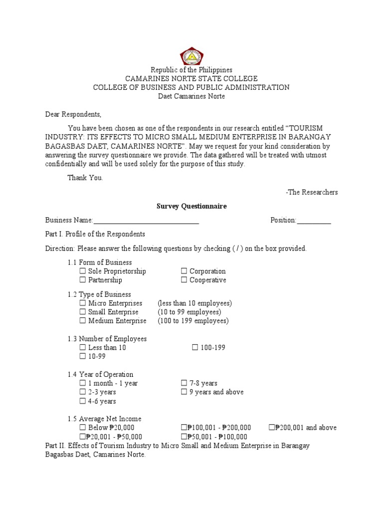 Questionnaire pdf employment business