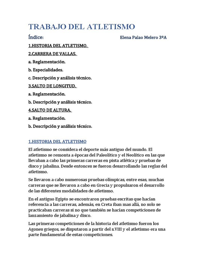 Trabajo Del Atletismo | PDF | Deporte del atletismo