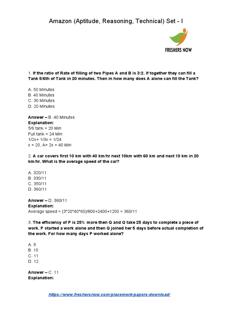 Amazon Aptitude Test Questions Set I | PDF | Queue (Abstract Data Type ...