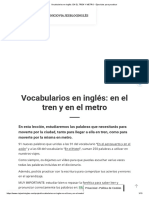 Vocabularios en Inglés - EN EL TREN Y METRO - Ejercicios para Practicar PDF