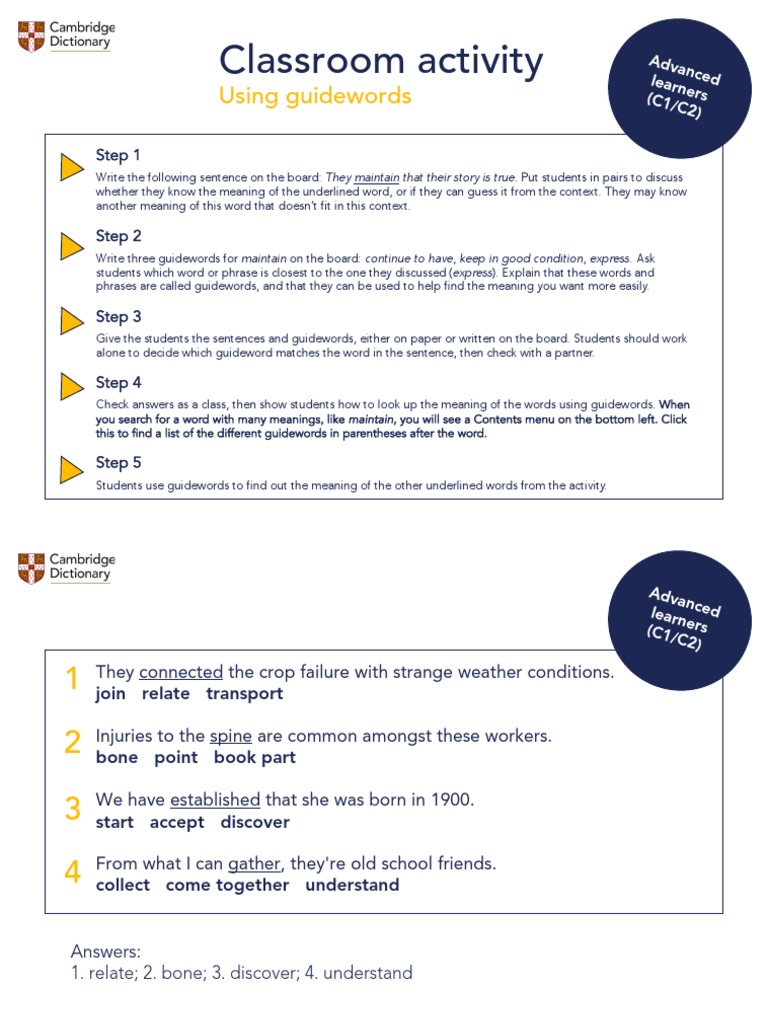 Guidewords for Vocabulary Activities | PDF | Word | Cognitive Science