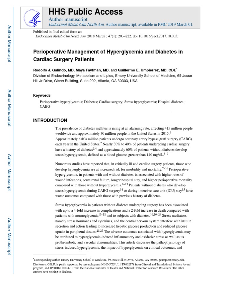 Perioperative Hyperglycemia in Cardiac Surgery | PDF | Hyperglycemia ...