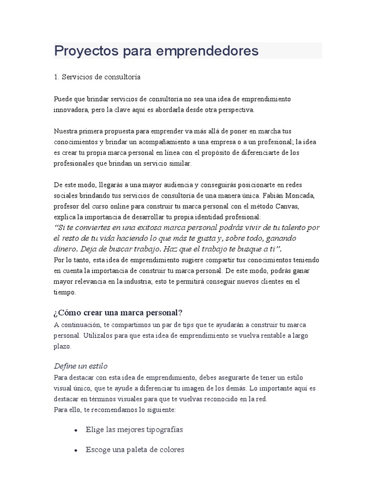 Proyectos para Emprendedores | PDF | Iniciativa empresarial | Marca