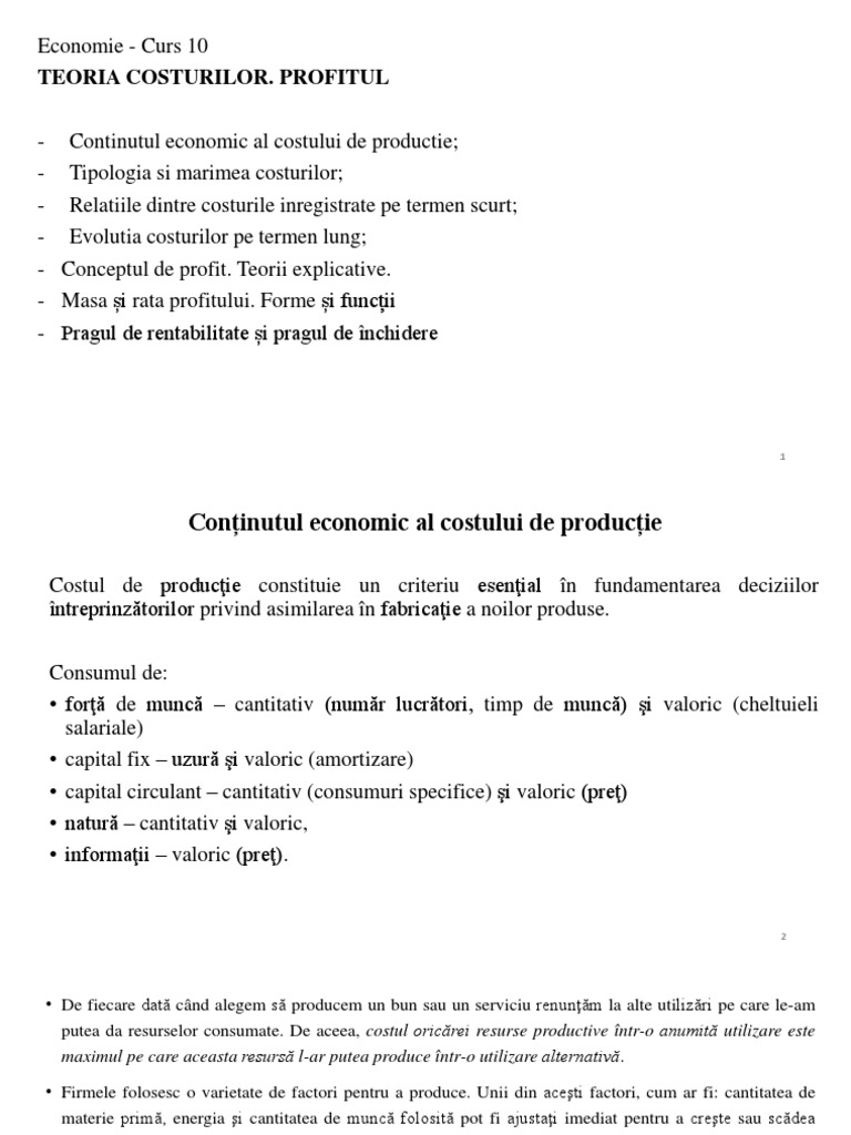 Curs - 10 - Teoria Costurilor. Profitul | PDF