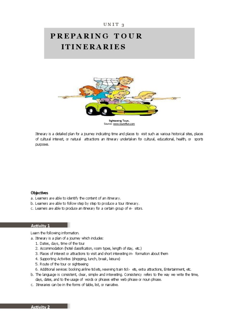 Tour Itinerary Preparation Guide | PDF | Tourism | Meal