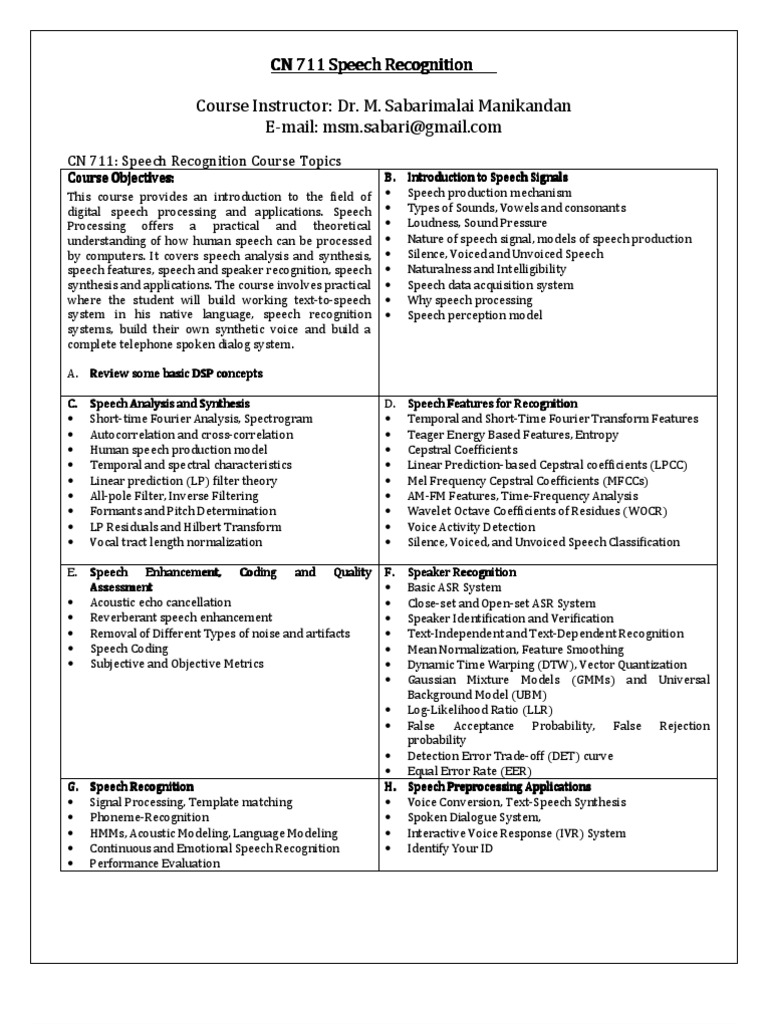 Speech Recognition Course Overview | PDF | Speech Recognition | Speech ...