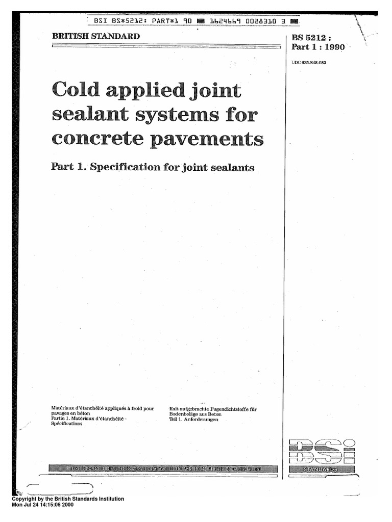 BS 521211990 Cold Applied Joint Sealant Systems For Concrete
