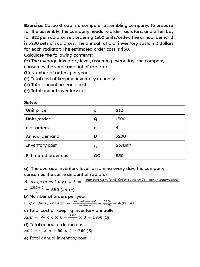 Radiator Inventory Cost Analysis | PDF | Computers