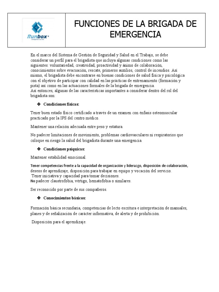 Funciones de la Brigada de Emergencia | PDF | Primeros auxilios ...
