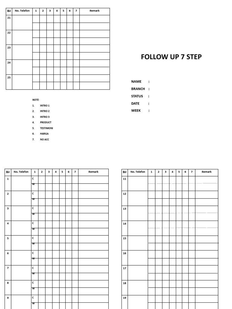 Seven step follow up template and call log for sales representatives pdf