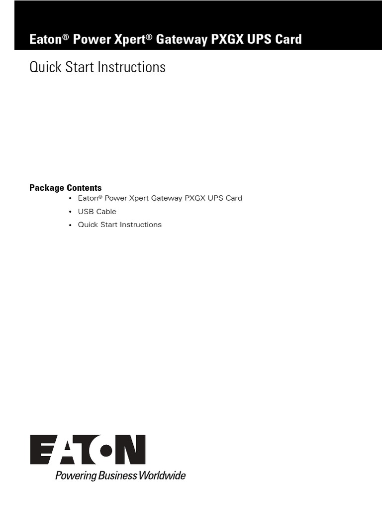 Eaton Power Xpert Gateway UPS Card Quick Start Instructions PDF Ip