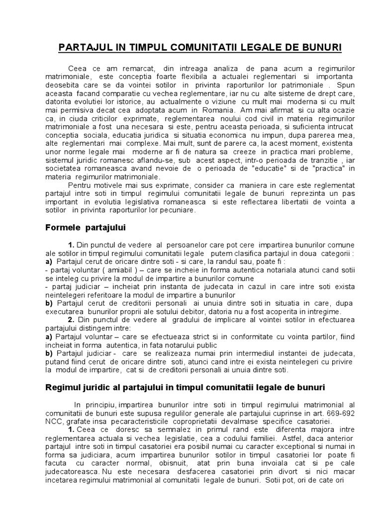 Partajul Intre Soti in Timpul Casatoriei | PDF