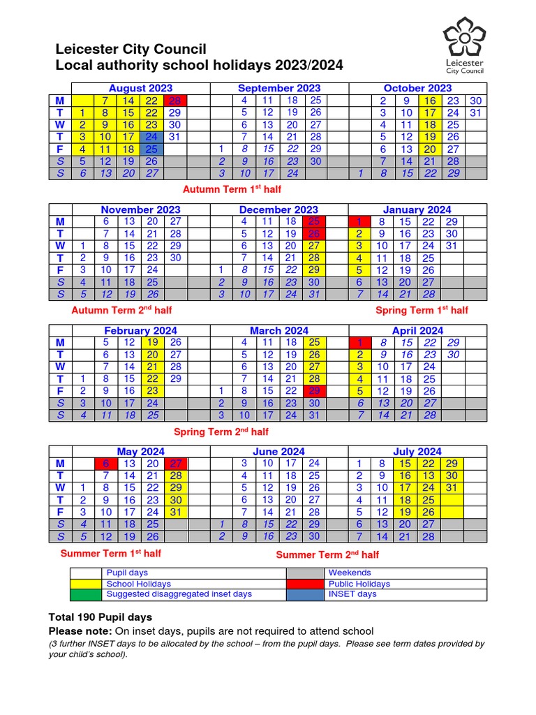 Leicester City Council School Term and Holiday Dates 2023 24 Print PDF Academic Term
