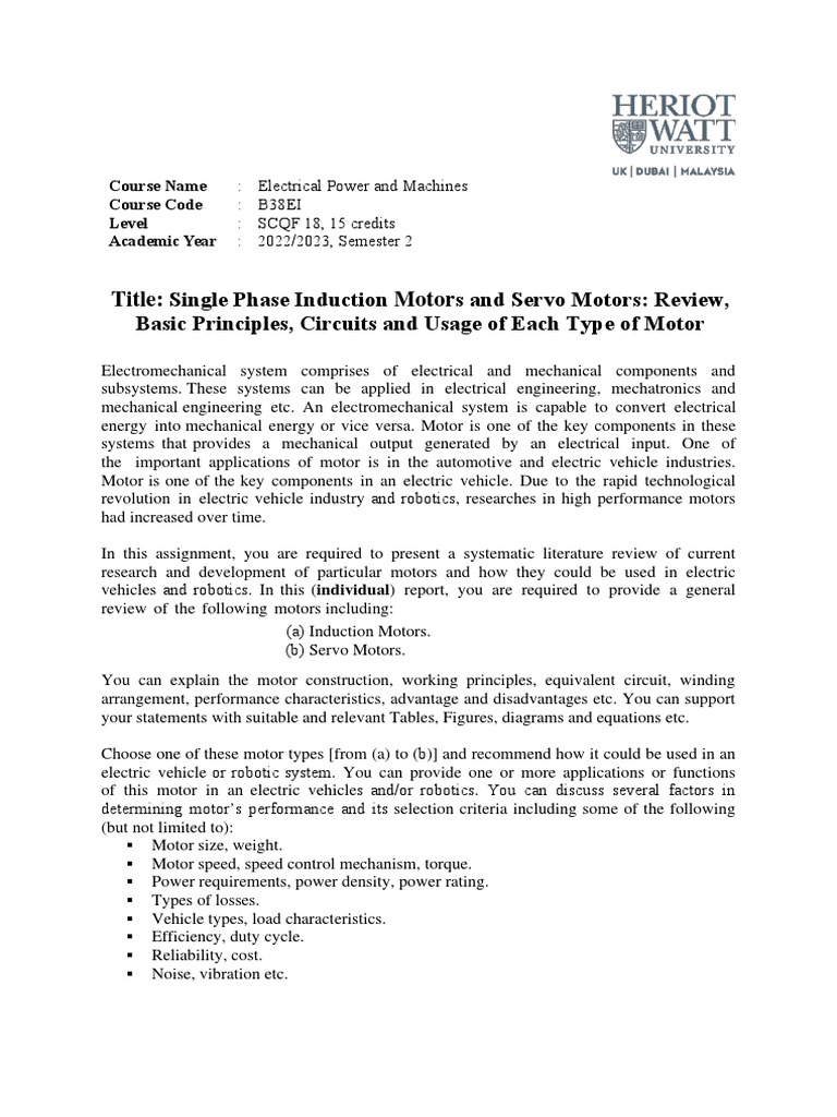 Assignment Guiding Note 2023 | PDF | Electric Motor | Engineering
