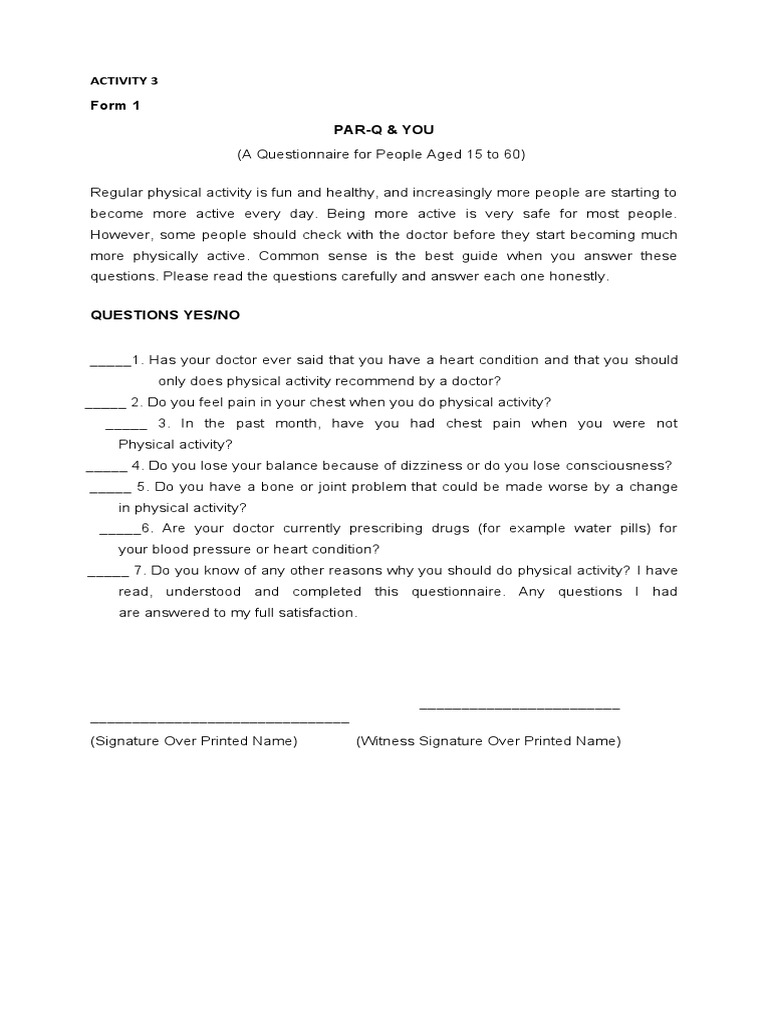 ACTIVITY 3 Form 1 PAR-Q | PDF