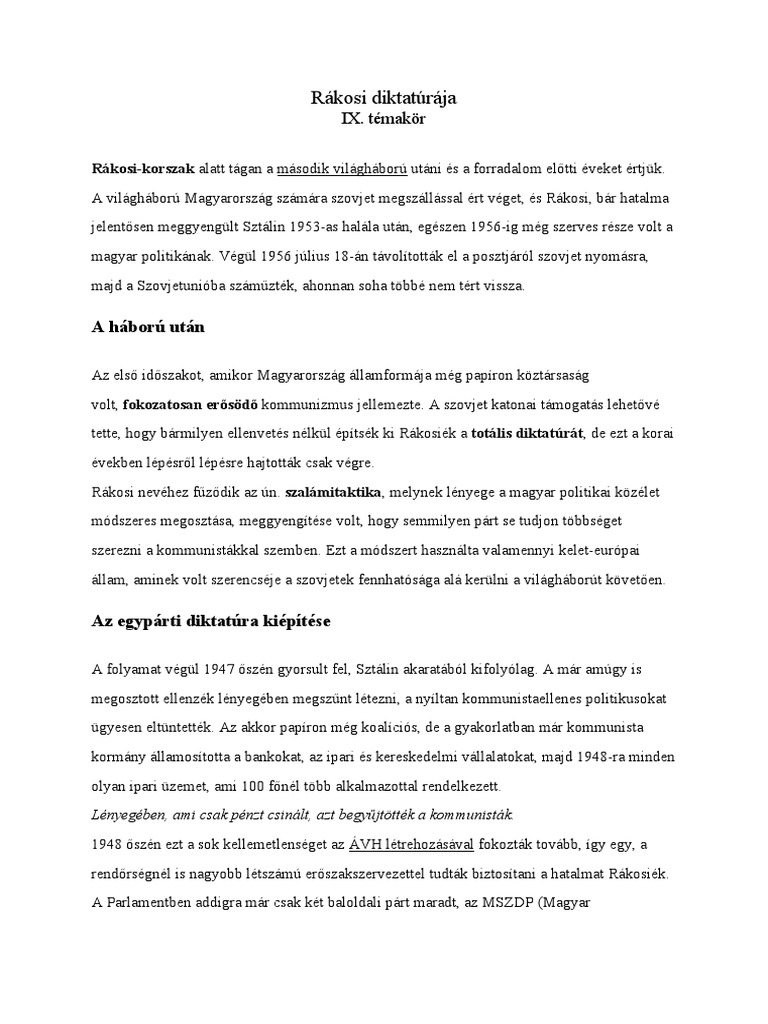 Rákosi Diktatúrája | PDF