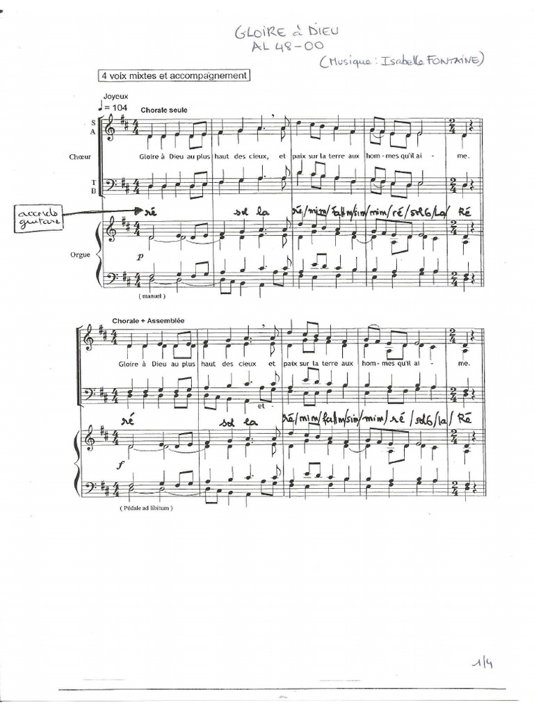 Gloire A Dieu AL 48 00 Messe de Soissons Partition Avec Accords