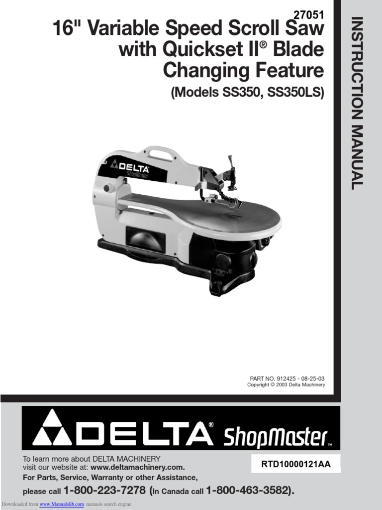 Delta Scroll Saw ss350 Manual PDF Electrical Connector Ac Power