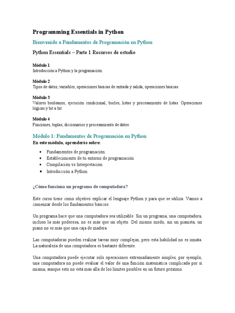 Programming Essentials in Python | PDF | Lenguaje de programación ...
