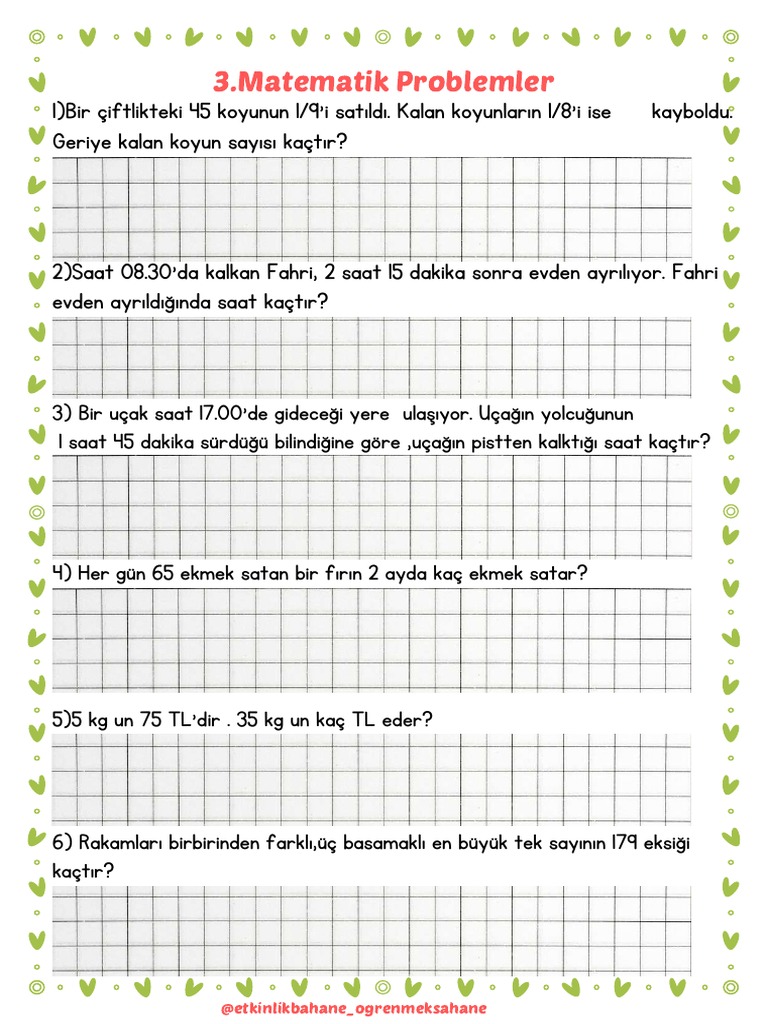 matematik test 3 sınıf pdf