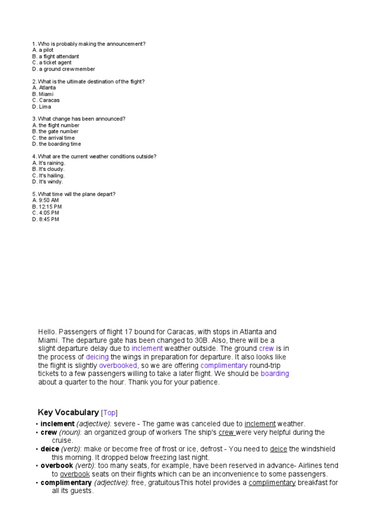 Airport Announcement Listening PDF