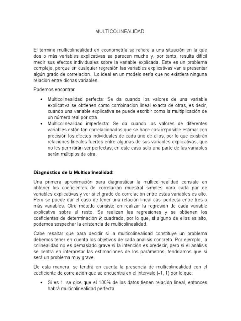MULTICOLINEALIDAD | PDF | Multicolinealidad | Análisis de regresión