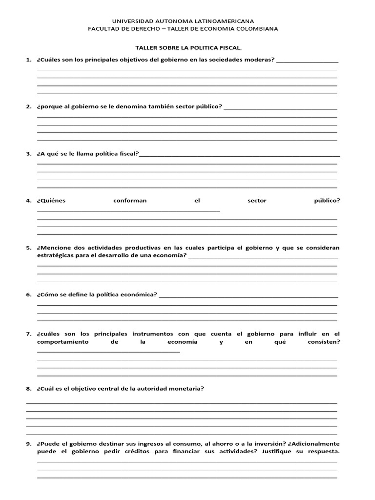 Taller de Política Fiscal en Colombia | PDF | Impuestos | La política ...