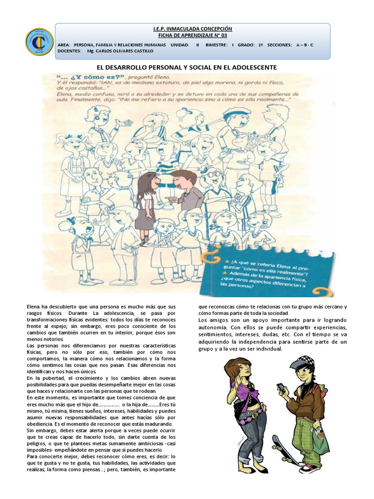 Ficha 3 - El Desarrollo Personal y Social en El Adolescente | PDF ...