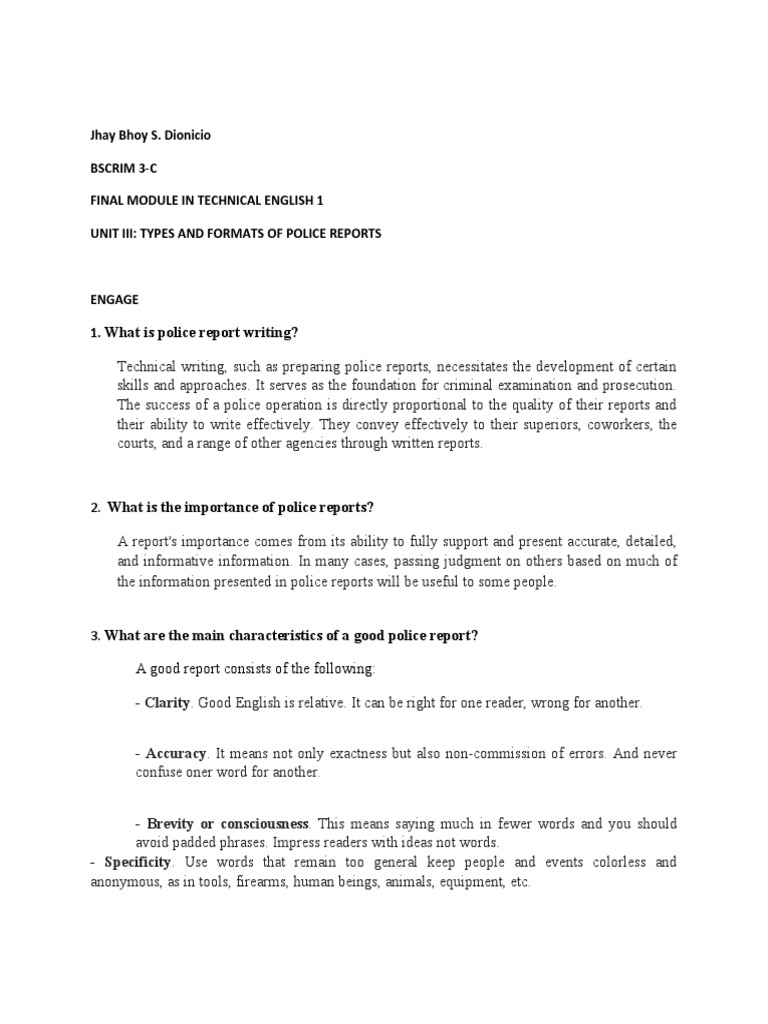 Technical English1 Final Module - Dionicio | PDF | Police | Background ...