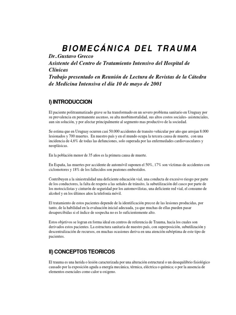 Biomecanica Del Trauma | PDF | Fuerza | Masa