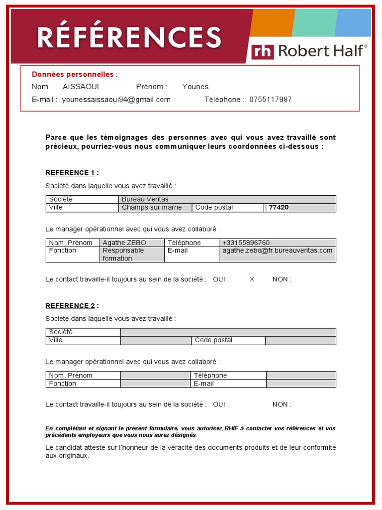 Formulaire de références professionnelles | PDF | Affaires | Droit