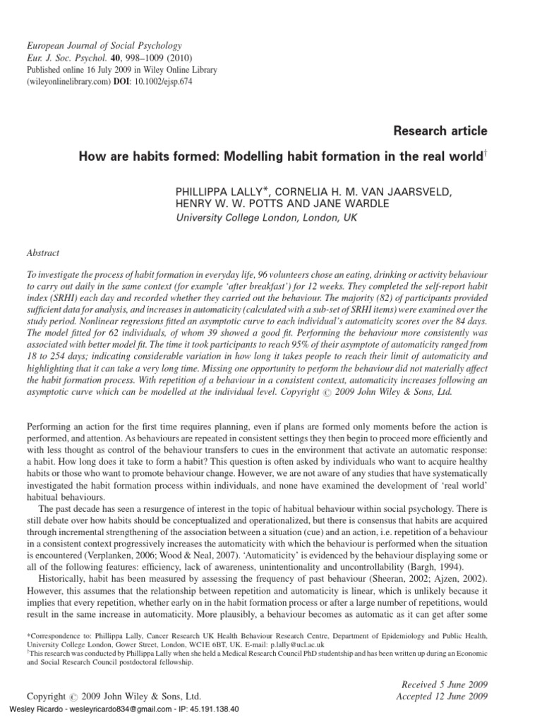 How Are Habits Formed - Modelling Habit Formation in The Real World PDF ...