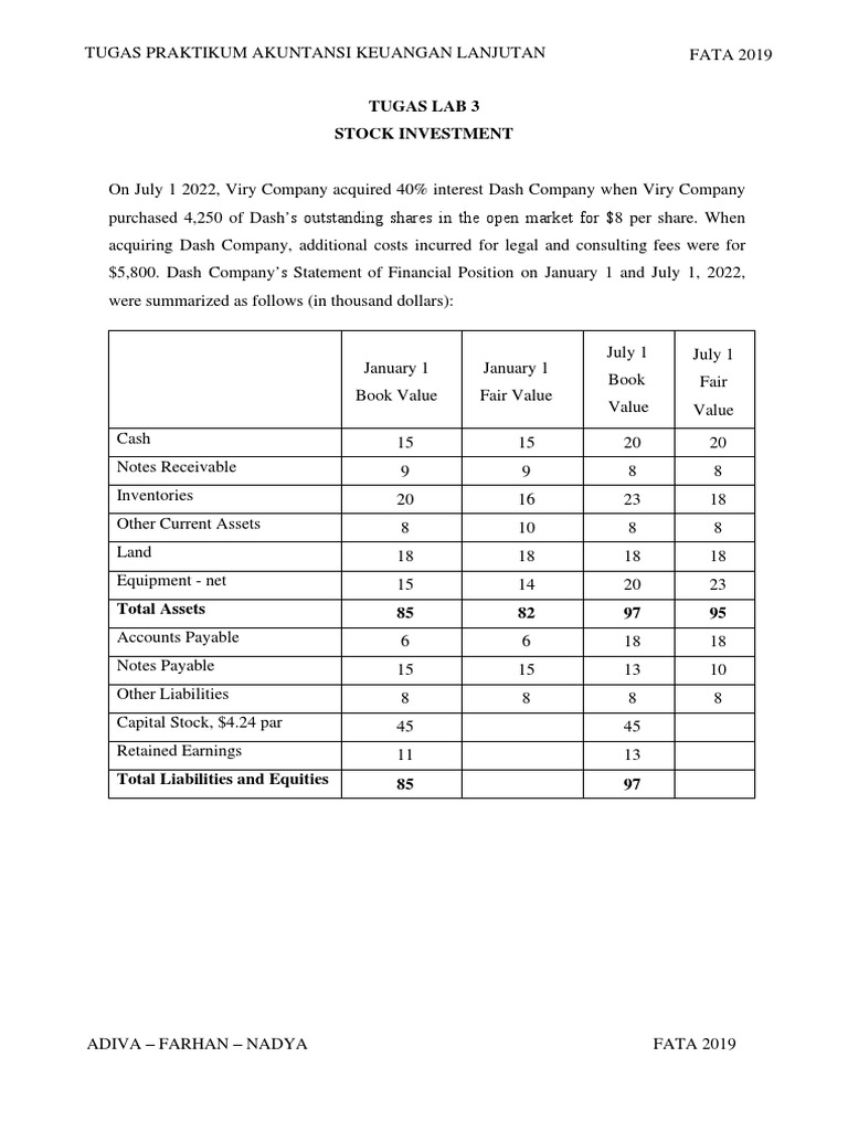 Soal Dan Jawaban Tugas Lab 3 Stock Investment PDF PDF Book Value Valuation (Finance)