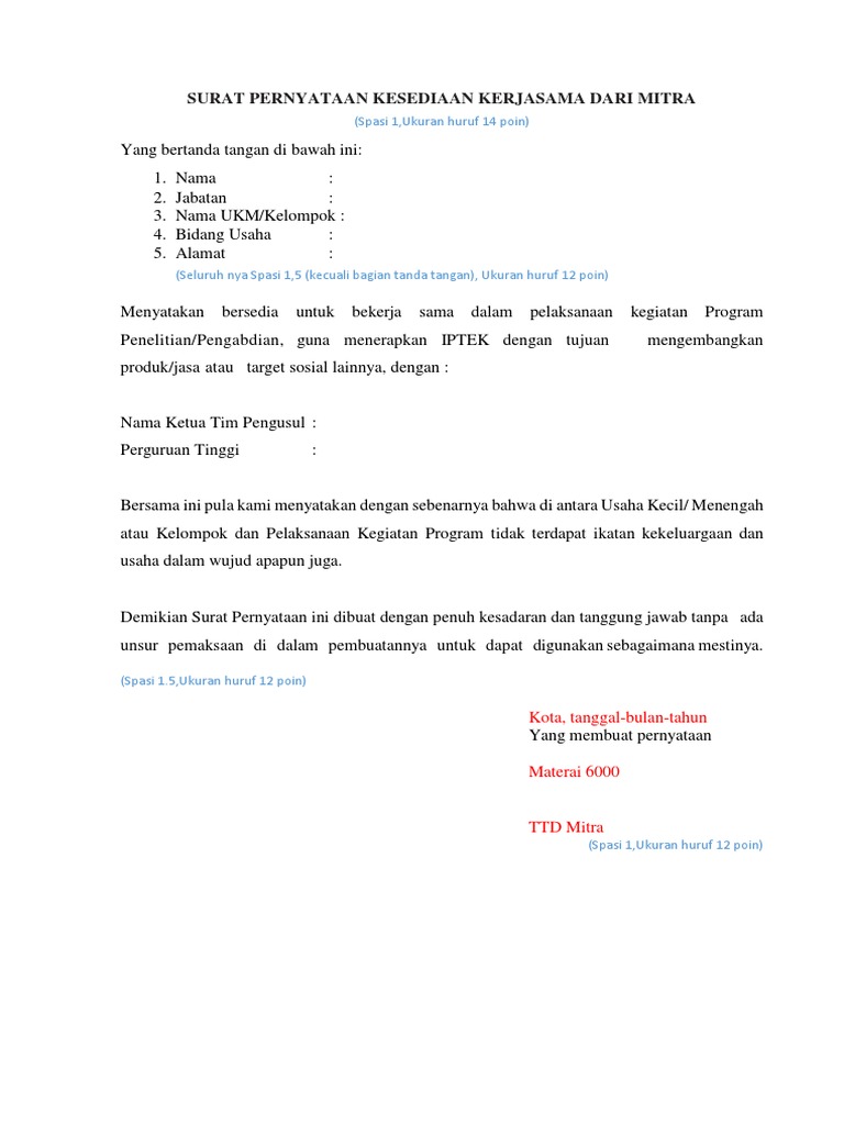 TEMPLATE KESEDIAAN MITRA Converted 1 PDF | PDF