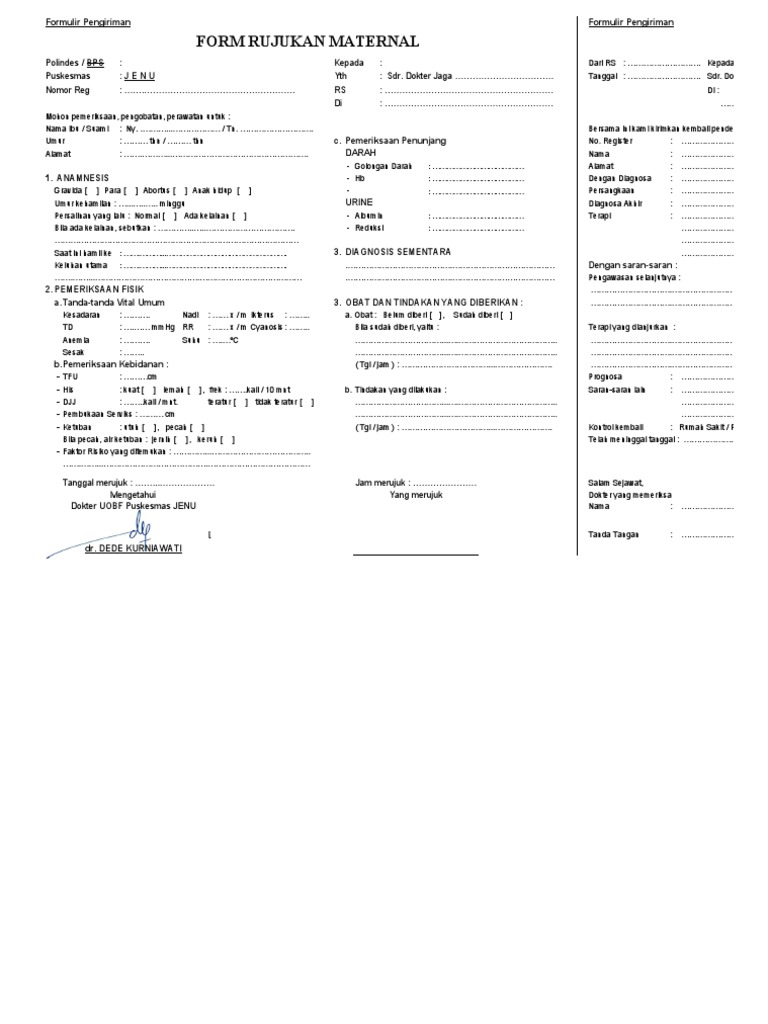 Formulir Rujukan Kesehatan Ibu dan Bayi | PDF