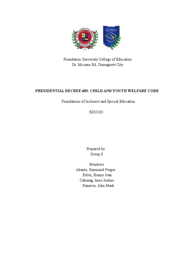 PD 603 Child and Youth Welfare Code Download Free PDF Welfare