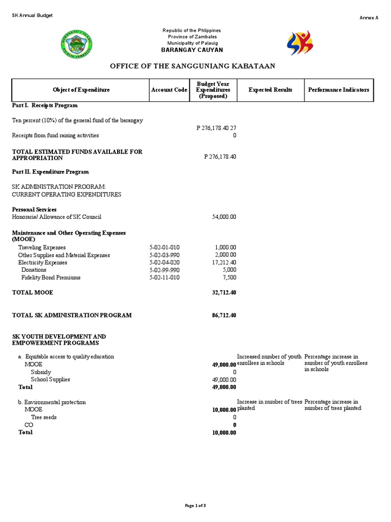 SK Annual Budget Plan 2024 | PDF | Expense