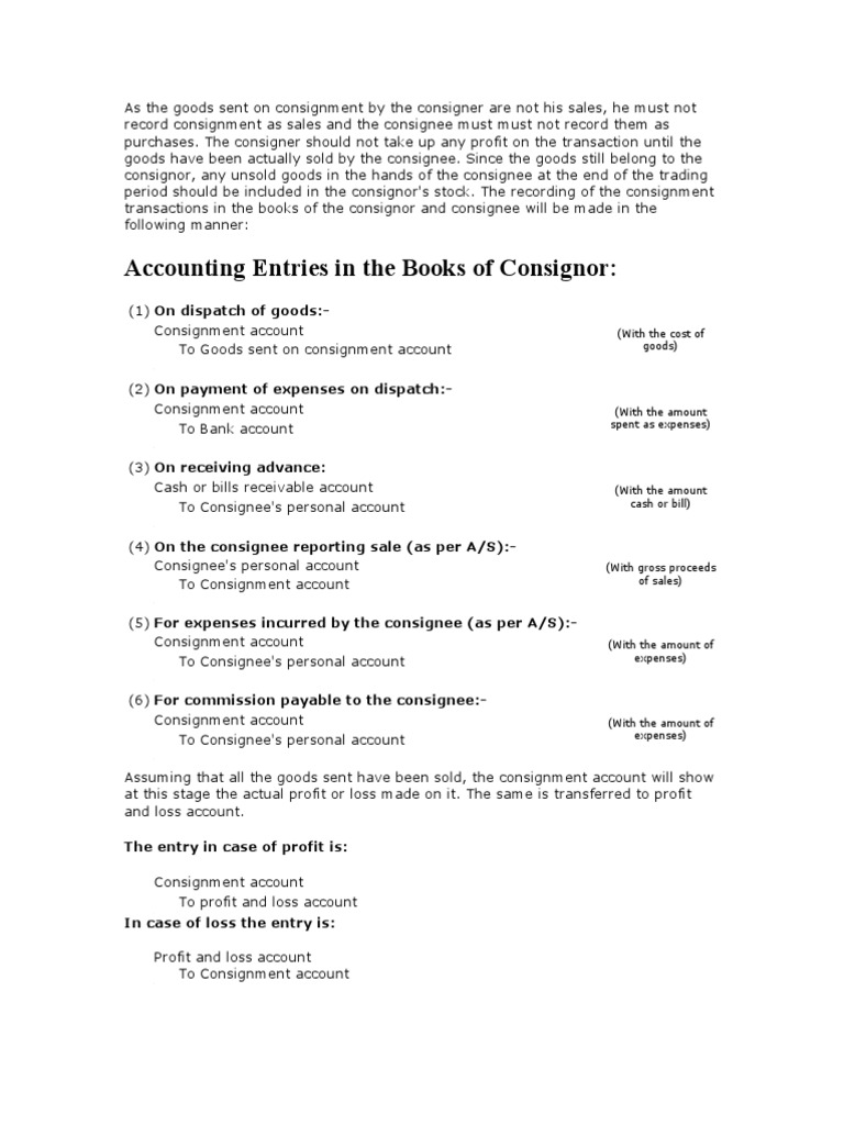 Consignment Accounting Journal Entries PDF Expense Financial