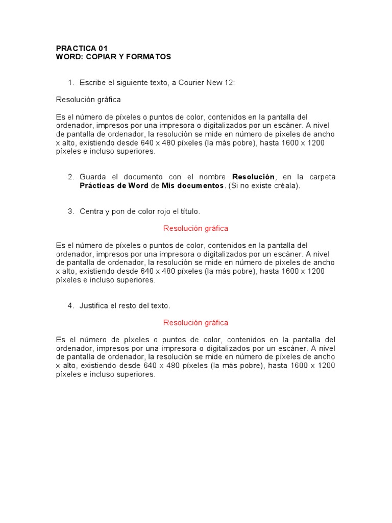 Practica 01 Copiar y Formatos (4) WORD | PDF
