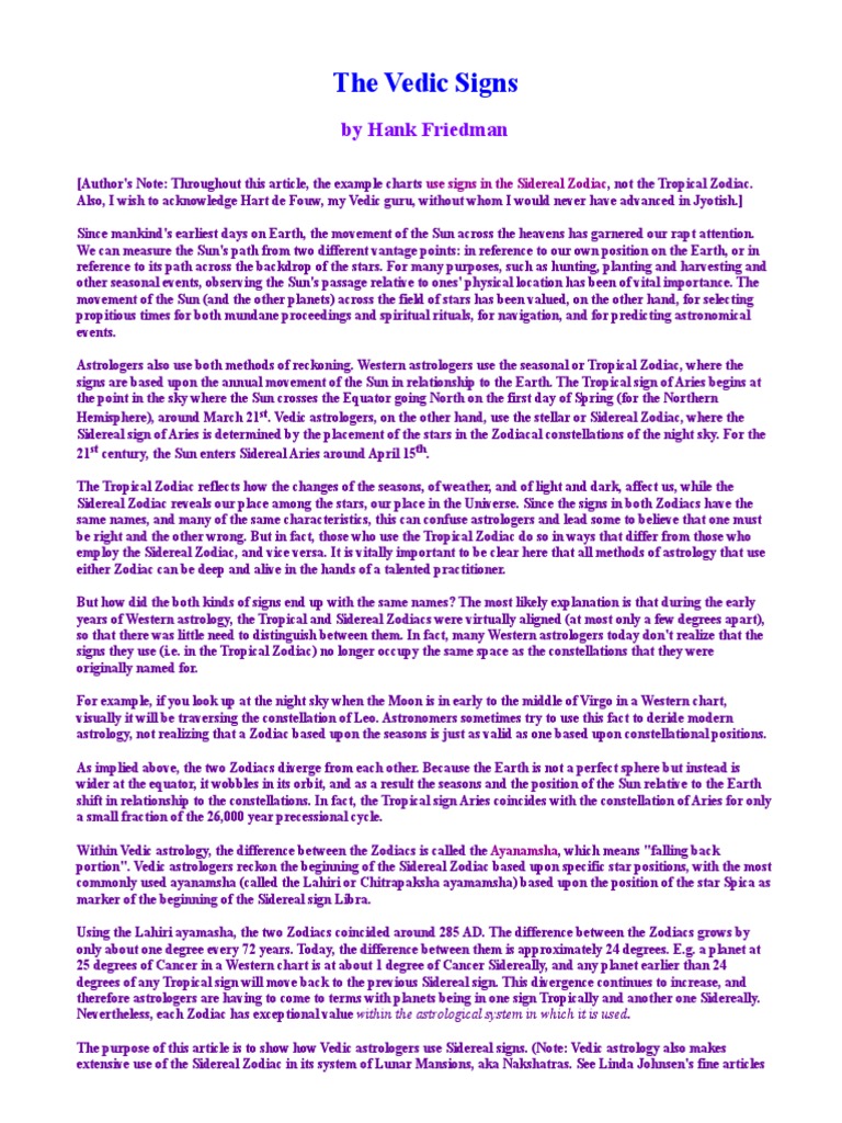 The Vedic Signs | PDF | Planets In Astrology | Zodiac