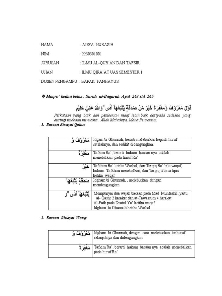 UAS Qira'at Aisss | PDF