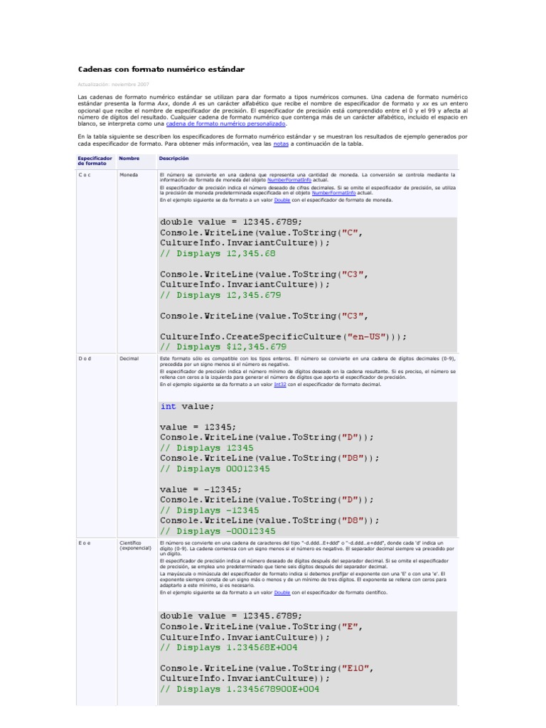 Códigos de Formato para String - Format | PDF | Decimal | Convenciones ...