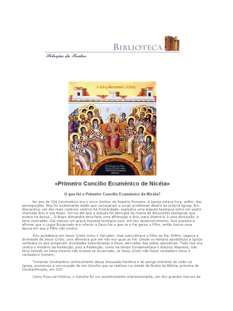 Primeiro Concílio de Nicéia: 325 d.C. | PDF | Igreja católica | Teologia